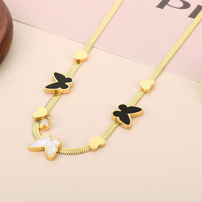 Wholesale Elegant Streetwear Butterfly Stainless Steel Titanium Steel Epoxy Bracelets Necklace