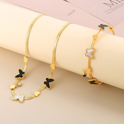 Wholesale Elegant Streetwear Butterfly Stainless Steel Titanium Steel Epoxy Bracelets Necklace