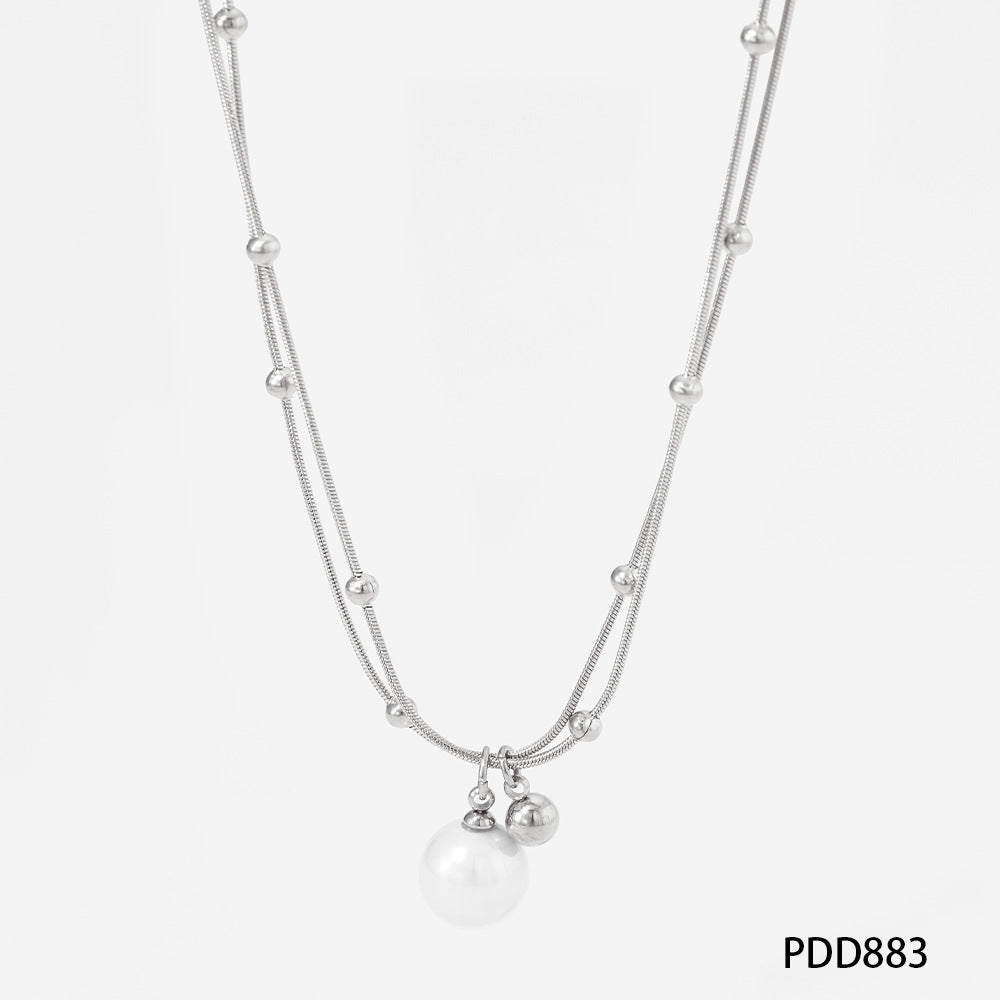 Lady Streetwear Geometric Stainless Steel Imitation Pearl Plating Layered Necklaces