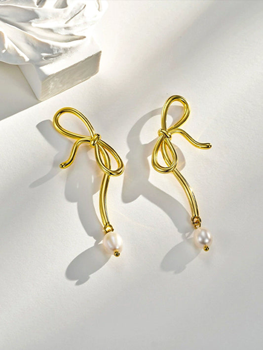 1 Pair Retro Roman Style Bow Knot Copper Drop Earrings