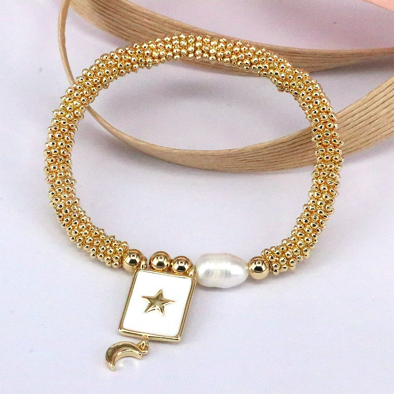 Elegant Vintage Style Luxurious Cross Star Heart Shape Copper 18k Gold Plated Zircon Bracelets In Bulk