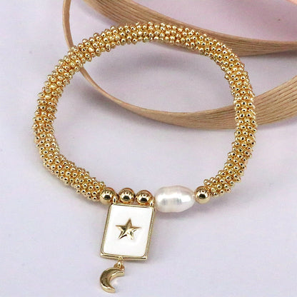 Elegant Vintage Style Luxurious Cross Star Heart Shape Copper 18k Gold Plated Zircon Bracelets In Bulk