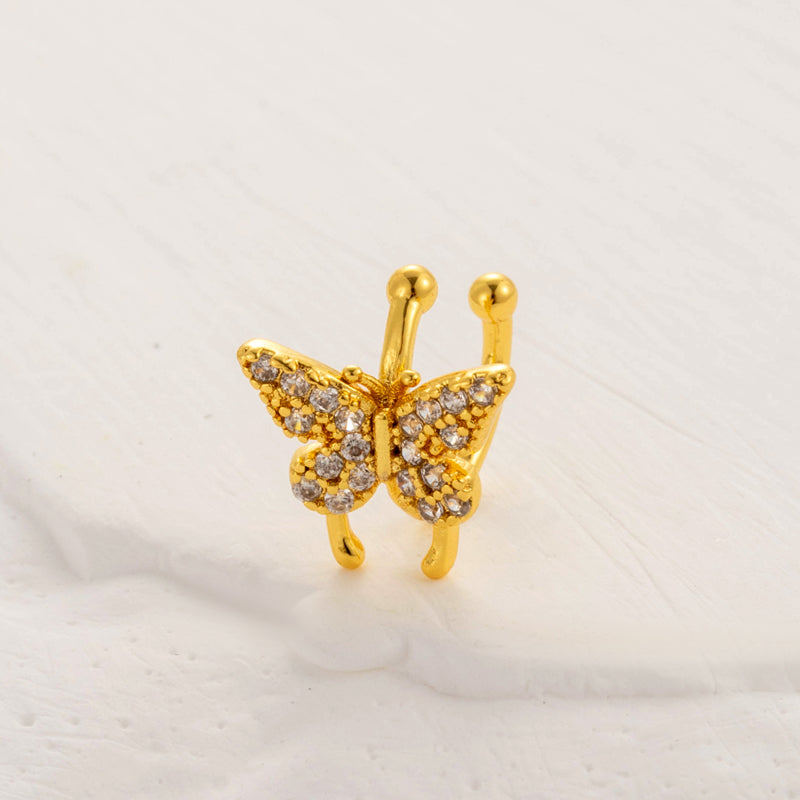1 Piece Cute Cool Style Geometric Heart Shape Butterfly Plating Inlay Copper Zircon 18k Gold Plated Ear Studs