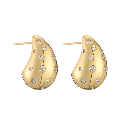 1 Pair Ig Style Casual Simple Style Water Droplets Plating Inlay Copper Zircon 18k Gold Plated Ear Studs