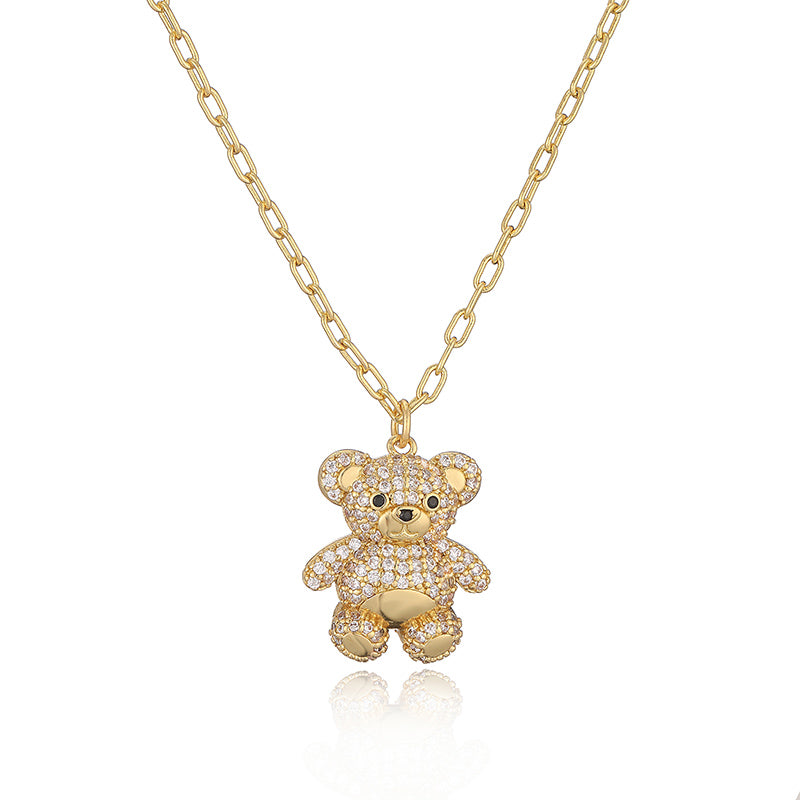 Casual Cute Bear Copper 18k Gold Plated Zircon Earrings Necklace In Bulk