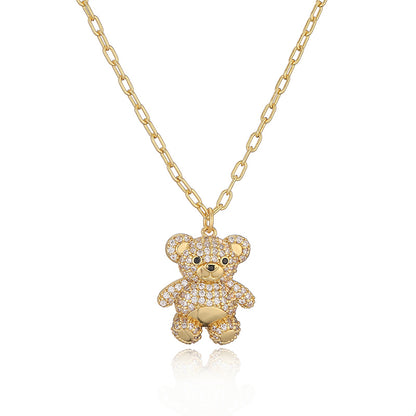 Casual Cute Bear Copper 18k Gold Plated Zircon Earrings Necklace In Bulk