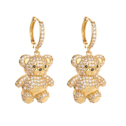 Casual Cute Bear Copper 18k Gold Plated Zircon Earrings Necklace In Bulk