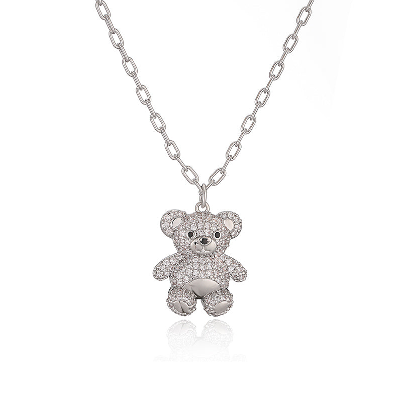 Casual Cute Bear Copper 18k Gold Plated Zircon Earrings Necklace In Bulk