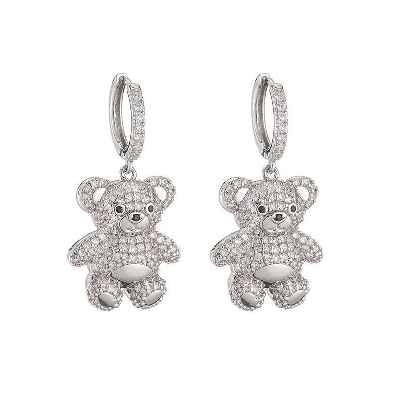 Casual Cute Bear Copper 18k Gold Plated Zircon Earrings Necklace In Bulk