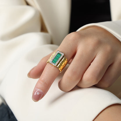 Casual Elegant Simple Style Hexagon Rectangle Titanium Steel Plating Inlay Acrylic Turquoise Shell 18k Gold Plated Rings