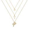 Hip-hop Cool Style Cross Heart Shape Lock Copper 14k Gold Plated Three Layer Necklace In Bulk