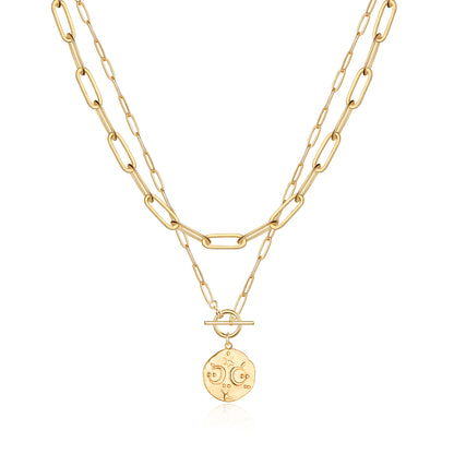 Hip-hop Cool Style Cross Heart Shape Lock Copper 14k Gold Plated Three Layer Necklace In Bulk