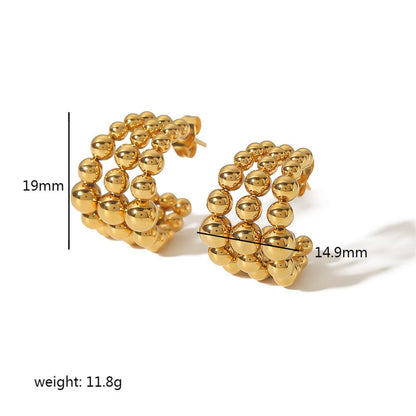 1 Pair Retro Roman Style C Shape Polishing Plating 304 Stainless Steel 18K Gold Plated Ear Studs