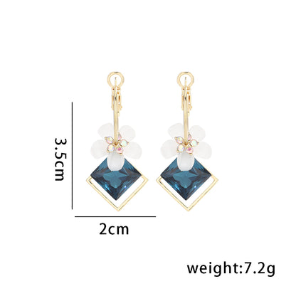 1 Pair Simple Style Geometric Color Block Flower Plating Inlay Copper Zircon Drop Earrings