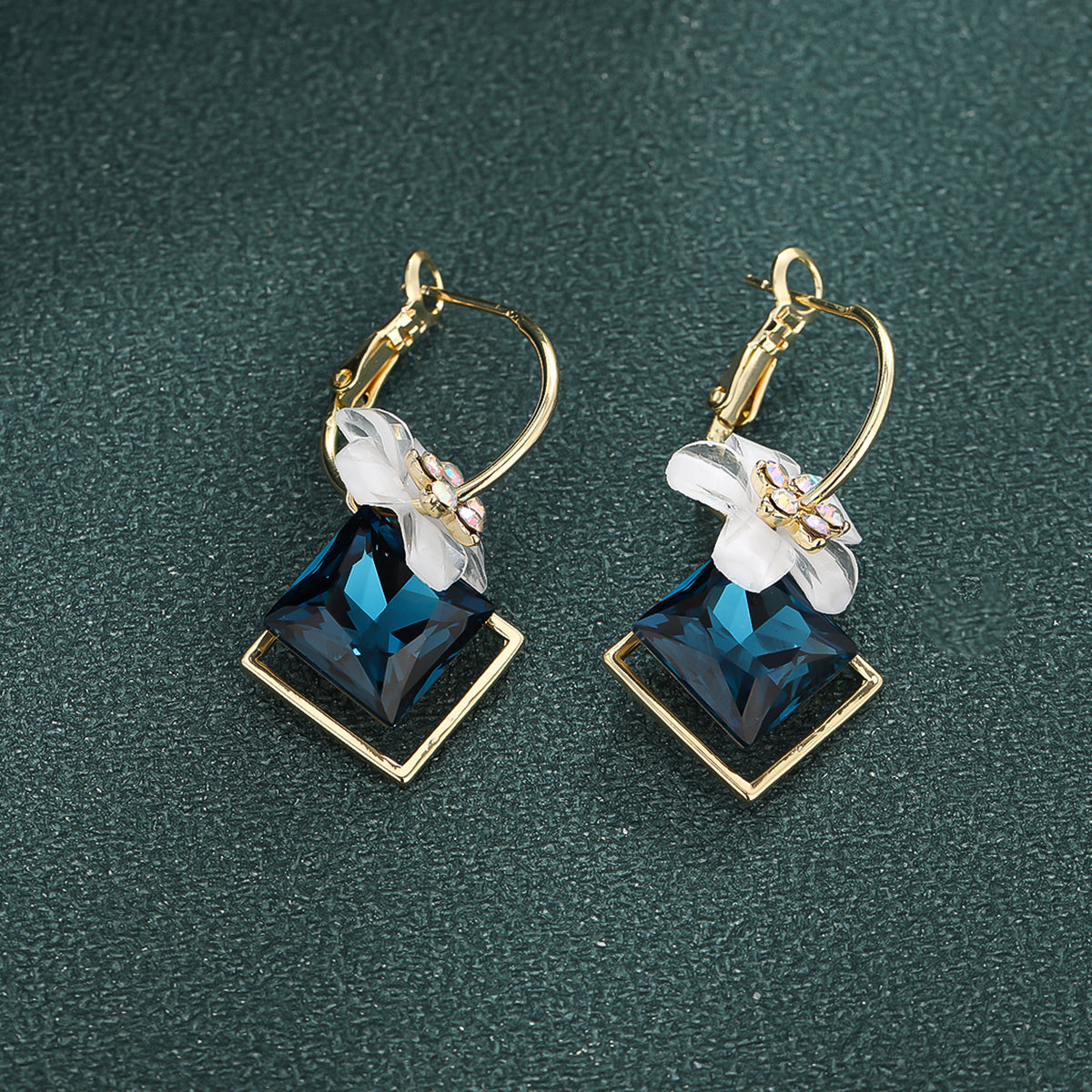 1 Pair Simple Style Geometric Color Block Flower Plating Inlay Copper Zircon Drop Earrings