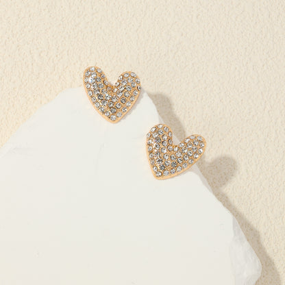 1 Pair Cute Romantic Heart Shape Plating Inlay Alloy Rhinestones Ear Studs