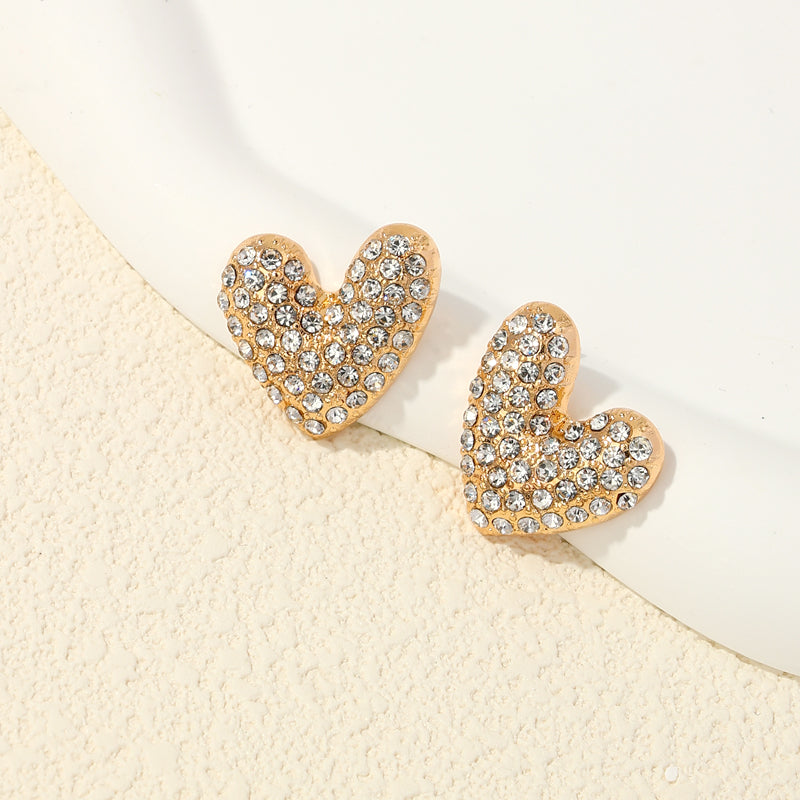 1 Pair Cute Romantic Heart Shape Plating Inlay Alloy Rhinestones Ear Studs