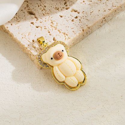 Basic Classic Style Little Bear Arylic Copper Plating Inlay Acrylic Zircon 18k Gold Plated Jewelry Accessories