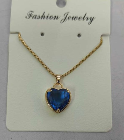 Fashion Heart Shape Stainless Steel Pendant Necklace Gold Plated Artificial Crystal Stainless Steel Necklaces 1 Piece