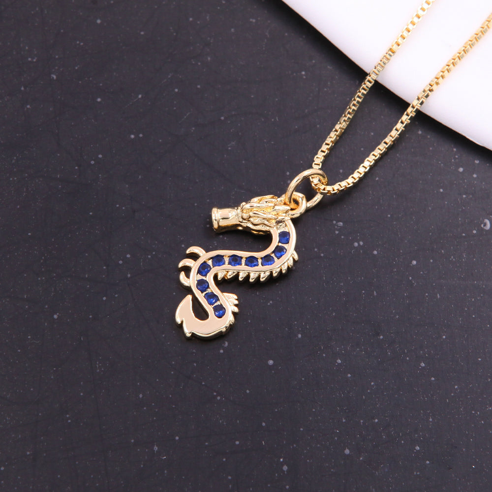 Elegant Streetwear Dragon Copper 18k Gold Plated Zircon Pendant Necklace In Bulk