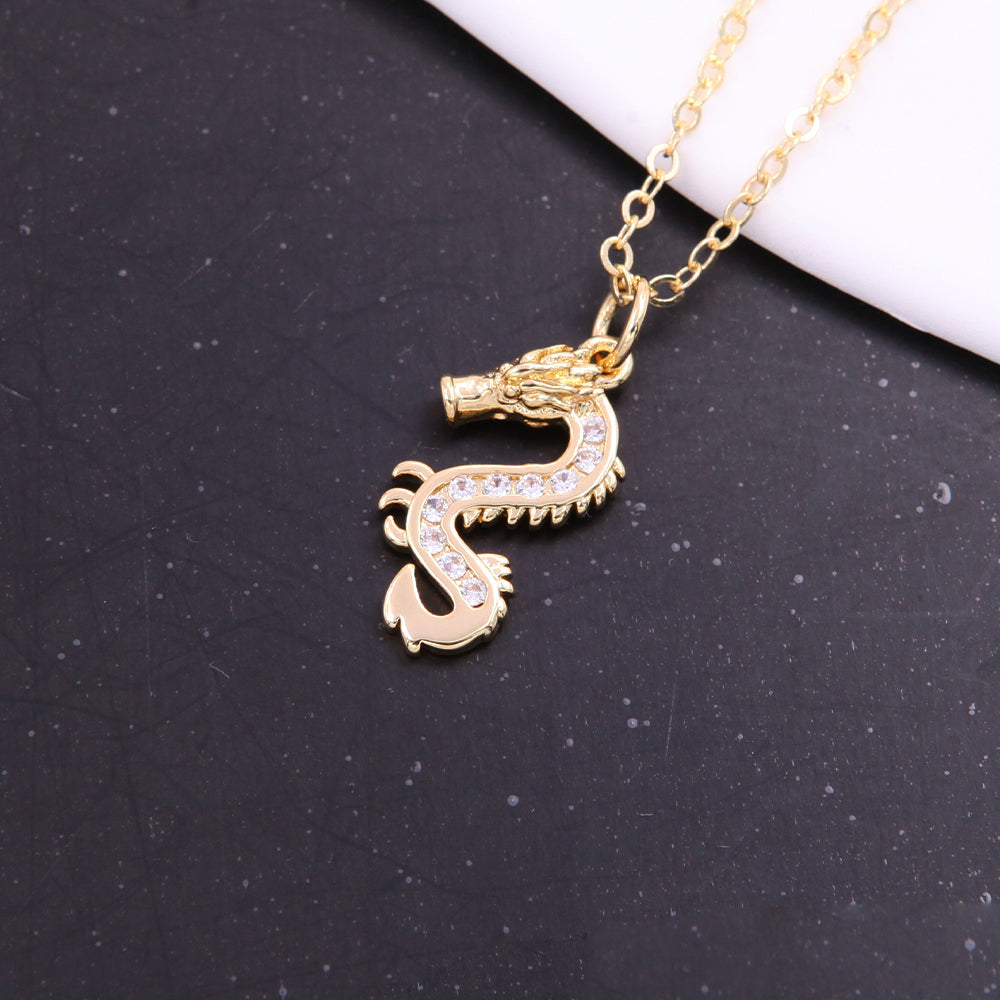 Elegant Streetwear Dragon Copper 18k Gold Plated Zircon Pendant Necklace In Bulk