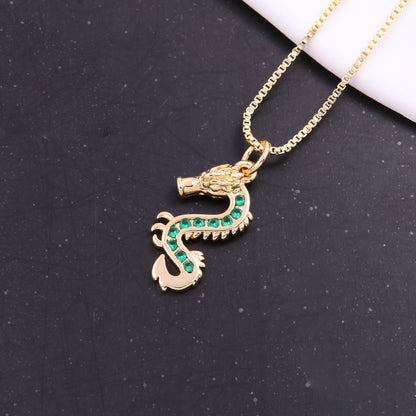 Elegant Streetwear Dragon Copper 18k Gold Plated Zircon Pendant Necklace In Bulk