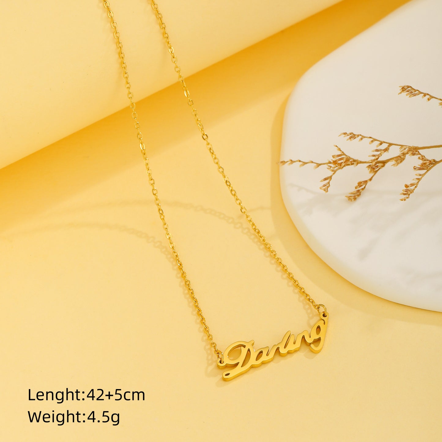 Retro Letter Rectangle Titanium Steel Plating Inlay Zircon 18k Gold Plated Pendant Necklace