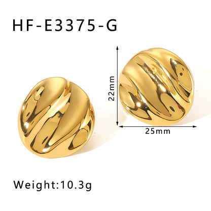 1 Pair Ig Style Retro French Style Round Oval Waves Plating Stainless Steel 18k Gold Plated White Gold Plated Gold Plated Ear Studs