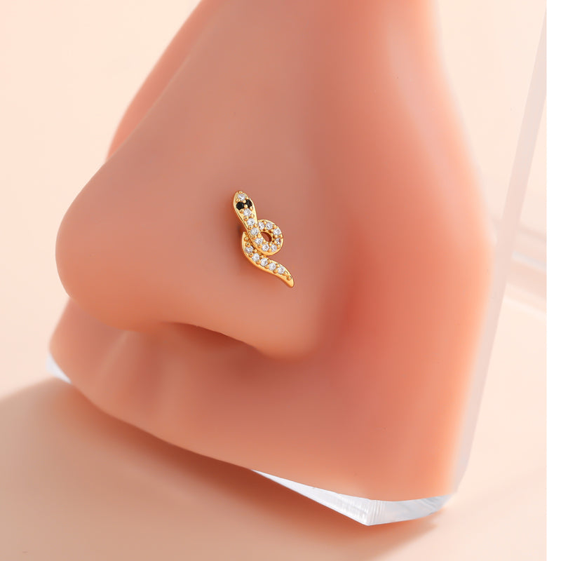 Classic Style Animal Cross Stainless Steel Copper Plating Inlay Zircon 18k Gold Plated Nose Studs