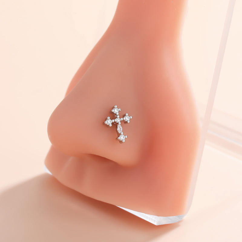 Classic Style Animal Cross Stainless Steel Copper Plating Inlay Zircon 18k Gold Plated Nose Studs