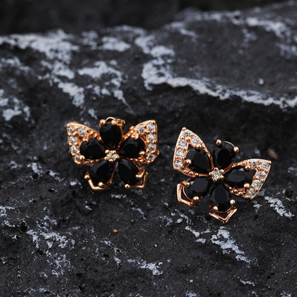 1 Set Vintage Style Butterfly Plating Inlay Copper Zircon 24k Gold Plated Rose Gold Plated Ear Studs