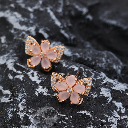 1 Set Vintage Style Butterfly Plating Inlay Copper Zircon 24k Gold Plated Rose Gold Plated Ear Studs