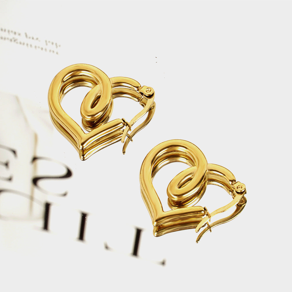 1 Pair Simple Style Commute Heart Shape Plating Titanium Steel Earrings