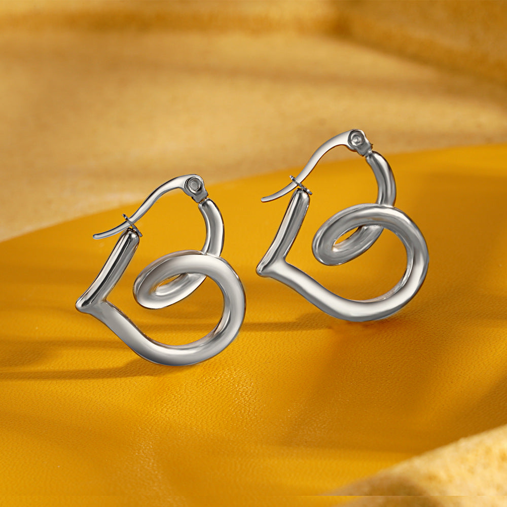 1 Pair Simple Style Commute Heart Shape Plating Titanium Steel Earrings