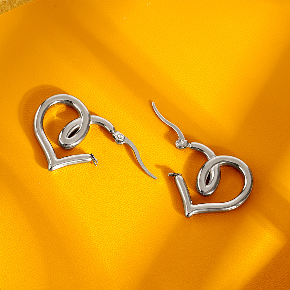 1 Pair Simple Style Commute Heart Shape Plating Titanium Steel Earrings