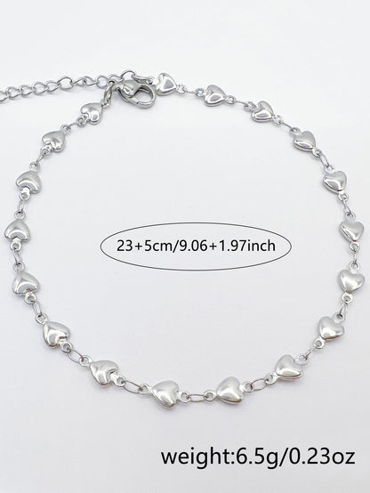 Simple Style Heart Shape Stainless Steel Women's Anklet