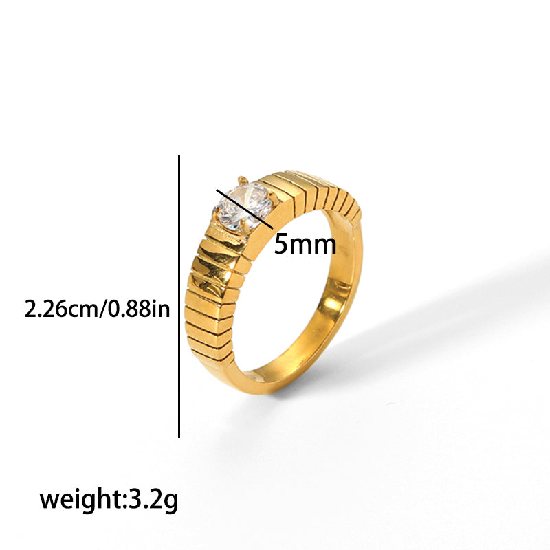 Retro Circle Stainless Steel Polishing Plating Zircon 18k Gold Plated Rings