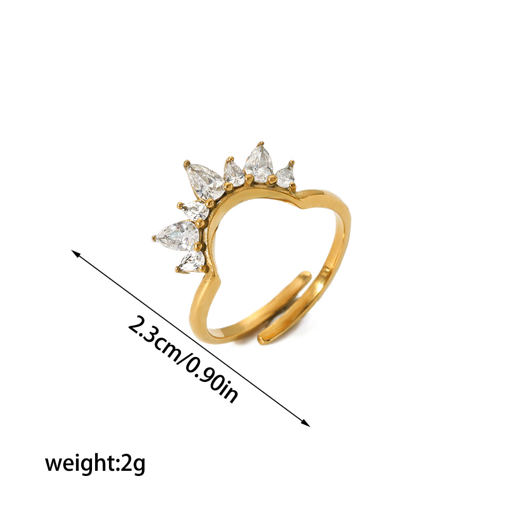 Retro Circle Stainless Steel Polishing Plating Zircon 18k Gold Plated Rings