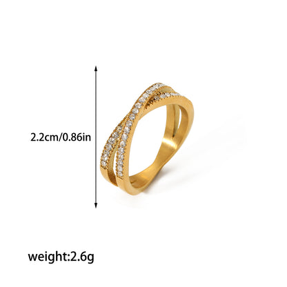 Retro Circle Stainless Steel Polishing Plating Zircon 18k Gold Plated Rings