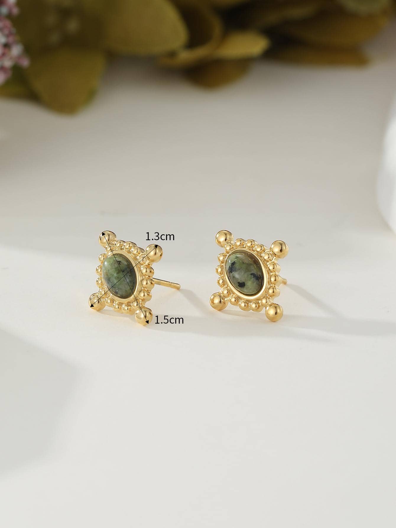 1 Pair Retro Oval Plating Inlay Stainless Steel Turquoise 18k Gold Plated Ear Studs