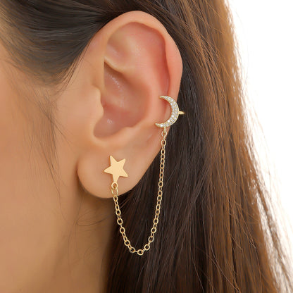 1 Piece Vintage Style Star Moon Plating Inlay Copper Zircon Gold Plated Ear Cuffs