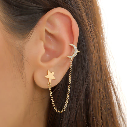 1 Piece Vintage Style Star Moon Plating Inlay Copper Zircon Gold Plated Ear Cuffs