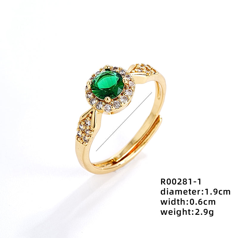 Ig Style Simple Style Round Leaves Copper Zircon Open Rings In Bulk