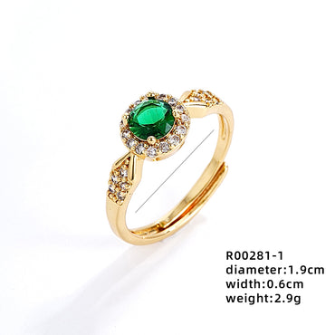 Ig Style Simple Style Round Leaves Copper Zircon Open Rings In Bulk