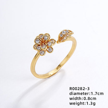 Ig Style Simple Style Flower Snake Butterfly Copper Gold Plated Zircon Open Rings In Bulk