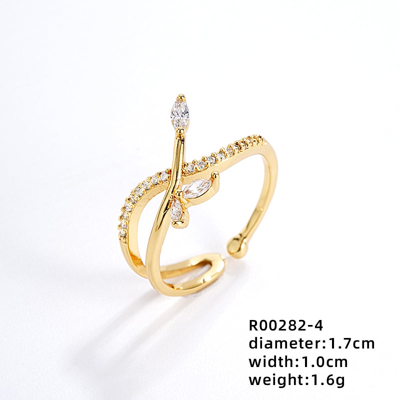 Ig Style Simple Style Flower Snake Butterfly Copper Gold Plated Zircon Open Rings In Bulk