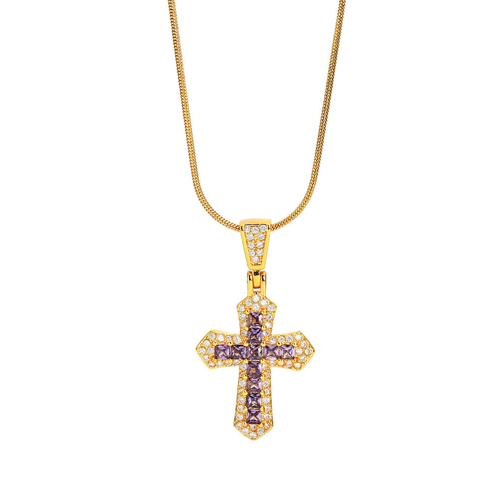 Ig Style Cross Titanium Steel Plating Inlay Zircon Pendant Necklace