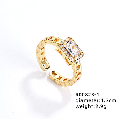 Ig Style Elegant Simple Style Geometric Leaves Copper Gold Plated Zircon Open Rings In Bulk