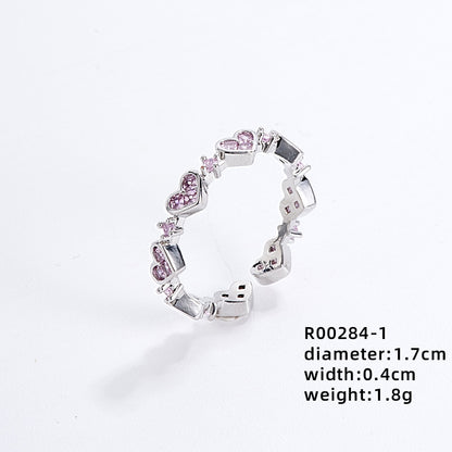 Ig Style Simple Style Heart Shape Flower Copper Zircon Open Rings In Bulk