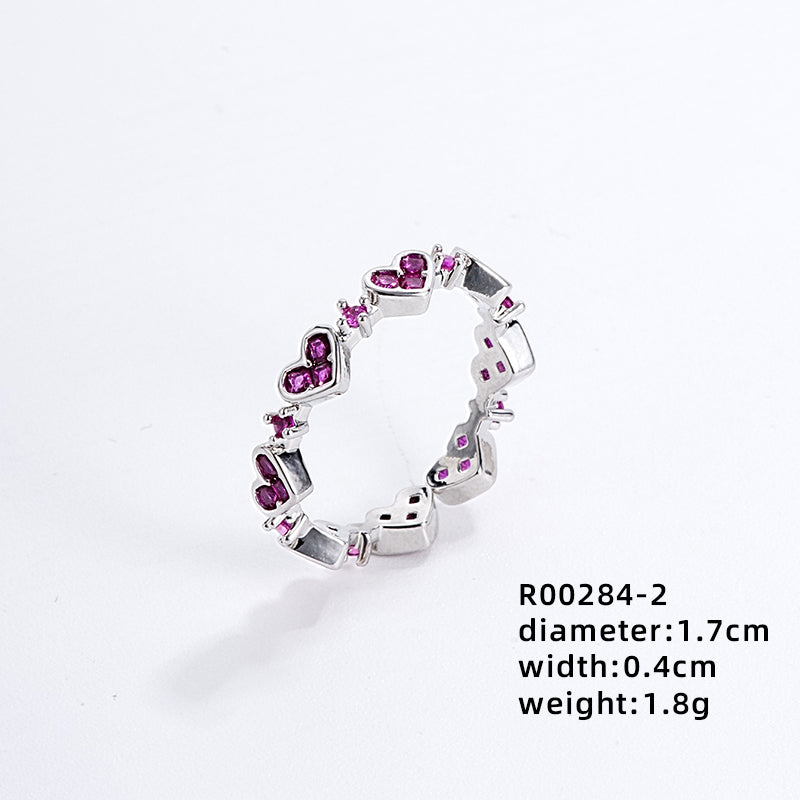 Ig Style Simple Style Heart Shape Flower Copper Zircon Open Rings In Bulk